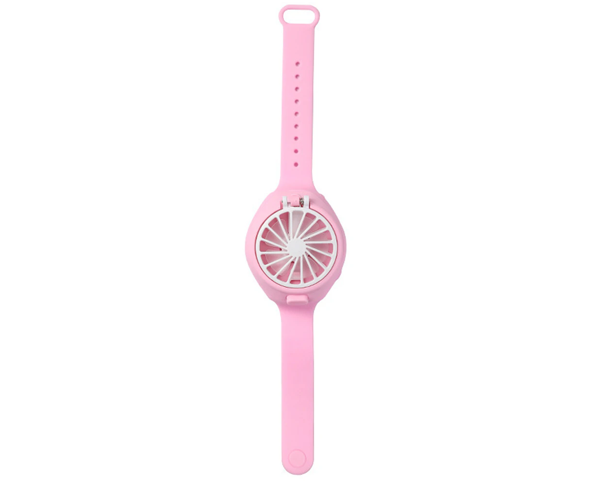 Watch Mini Handheld Portable Fan with Comfortable Wrist Strap, Ultra-quiet Three-speed Electric Rechargeable Usb Folding Fashion Compact Small Fan-Pink