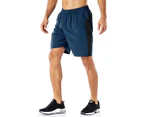 Men's Workout Running Training 2 in 1 Shorts Lightweight Gym Yoga Quick Dry Sport Paceshorts with Zipper Pockets - Indigo