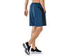 Men's Workout Running Training 2 in 1 Shorts Lightweight Gym Yoga Quick Dry Sport Paceshorts with Zipper Pockets - Indigo