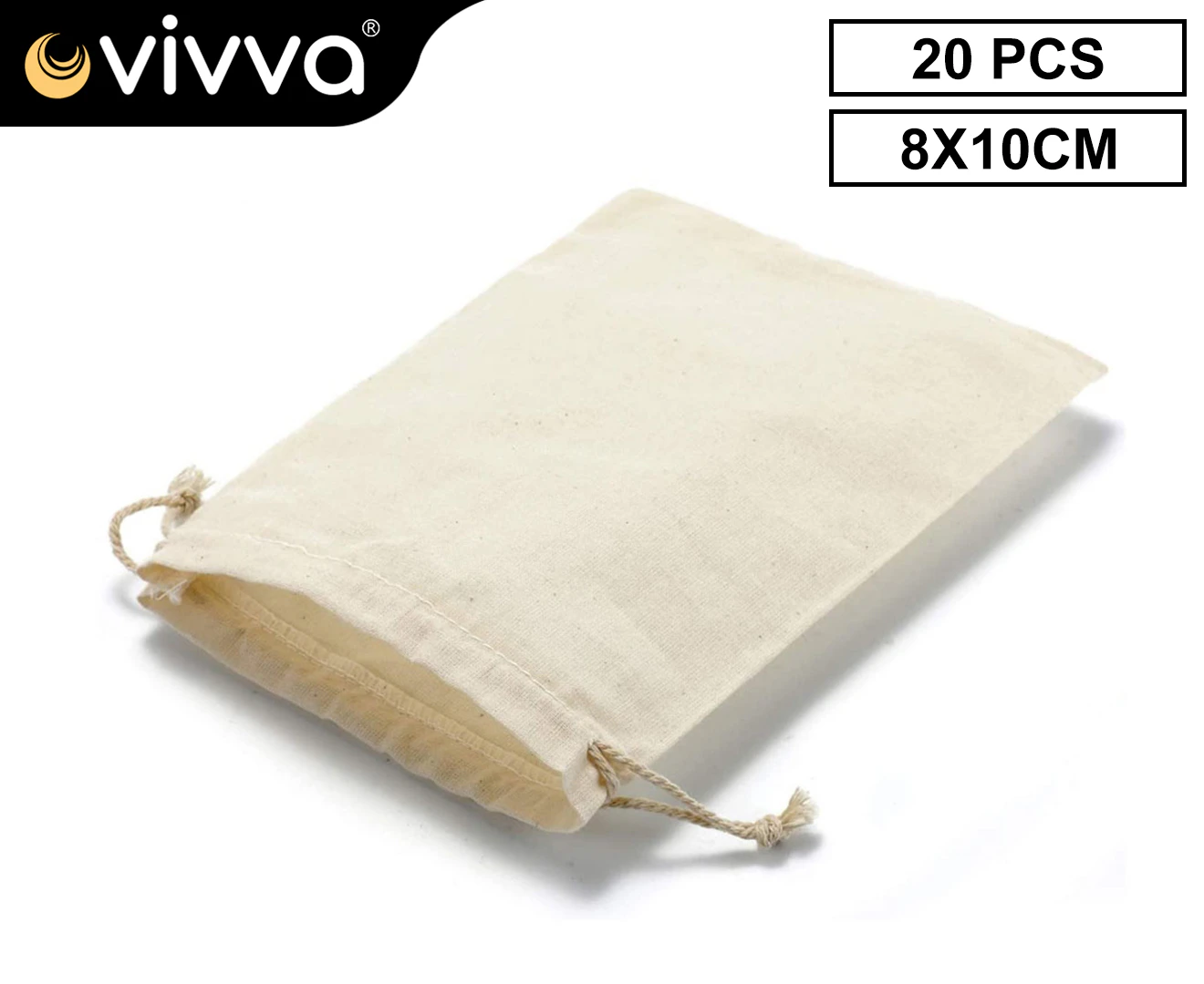 Vivva 20pcs Drawstring Storage Bags Calico Bags Linen Tote Gift Bag Bulk Kitchen Storage - 8x10CM