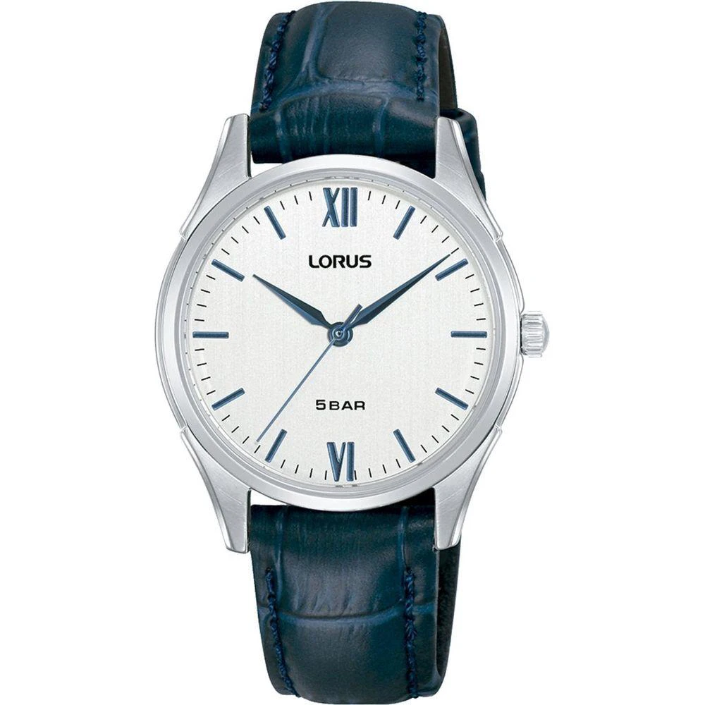 Lorus Men's Rg281vx9 Stainless Steel Watch Sleek Silver Dial With Genuine Leather Strap