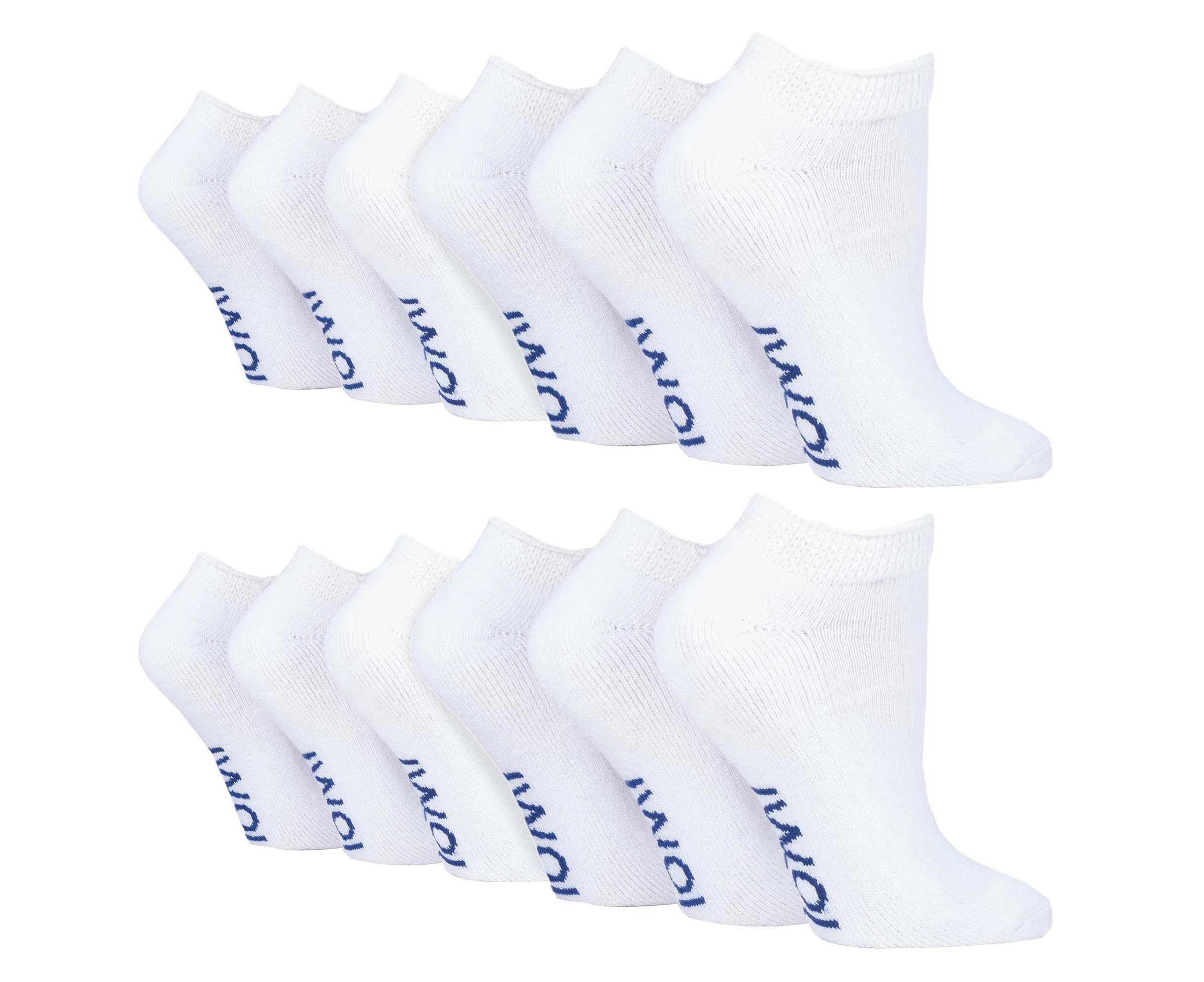 12 Pair Multipack Diabetic Trainer Socks for Swollen Feet & Ankles | IOMI | Cotton Cushioned Extra Wide Low Cut Socks for Men & Women - White