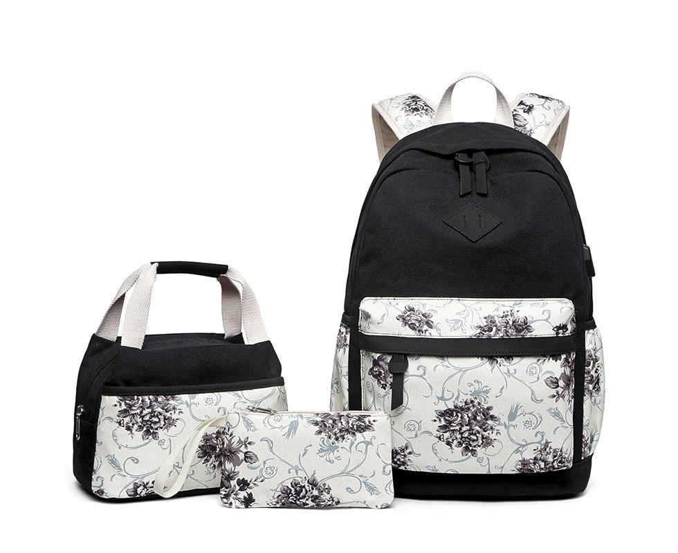 Backpack 3 Piece School Set Including Lunch Bag, Pencil Case，School Bags for Teen Girls Boys G44