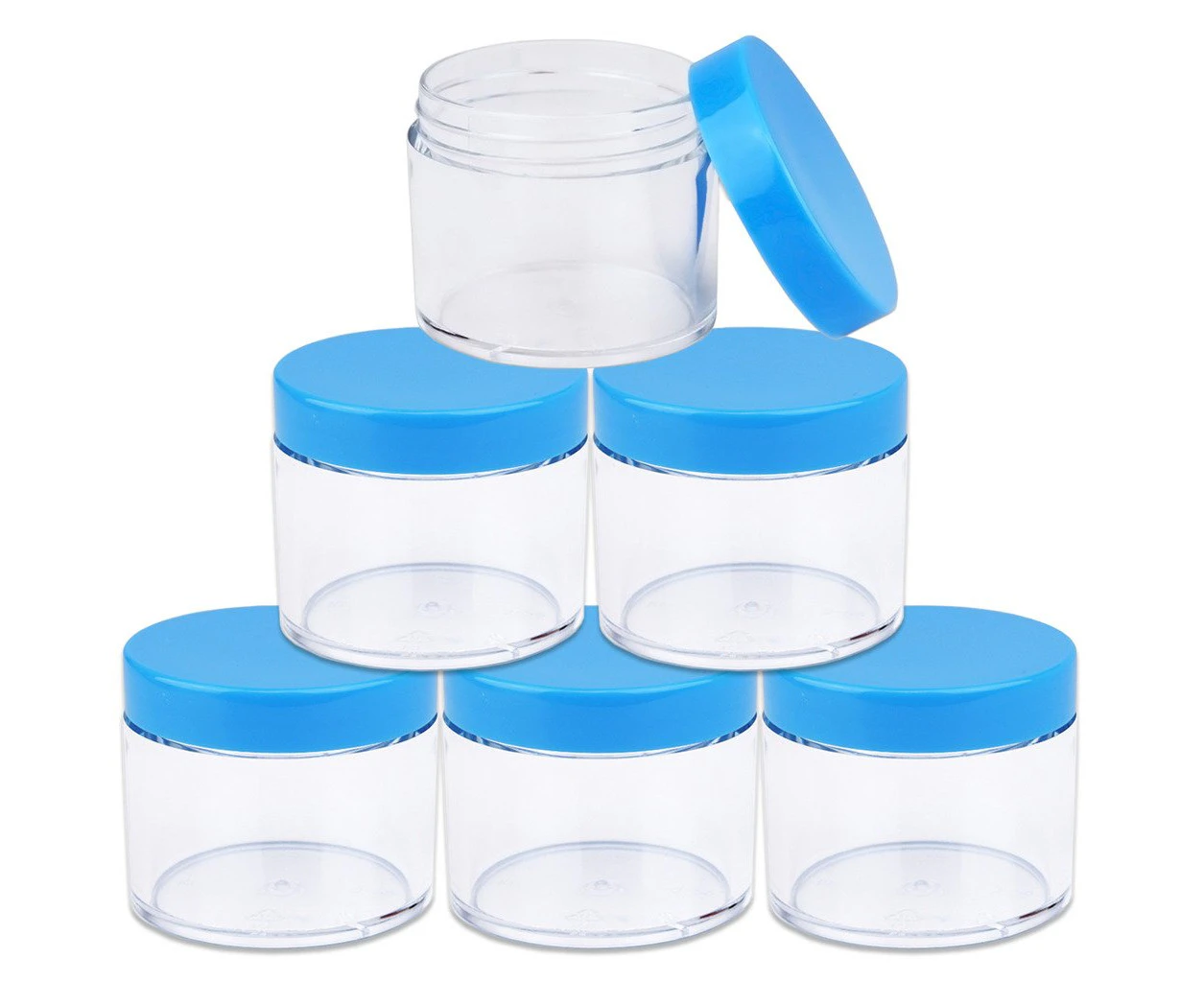 Beauticom 60 Grams/60 ML (2 Oz) Round Clear Leak Proof Plastic Container Jars with Blue Lids for Travel Storage Makeup Cosmetic