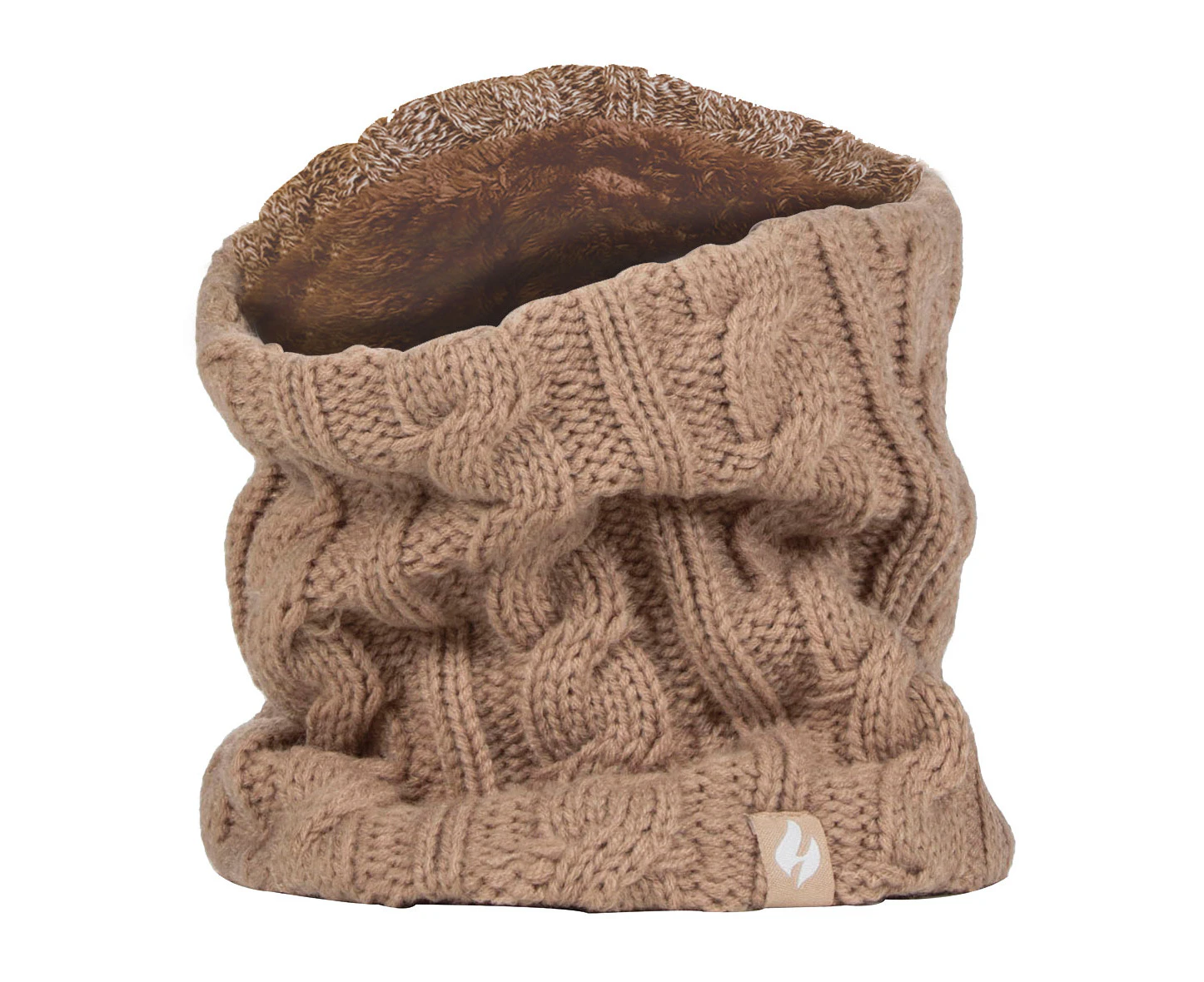 Heat Holders - Ladies Thick Cable Knit Fleece Lined Neck Warmer - Beige