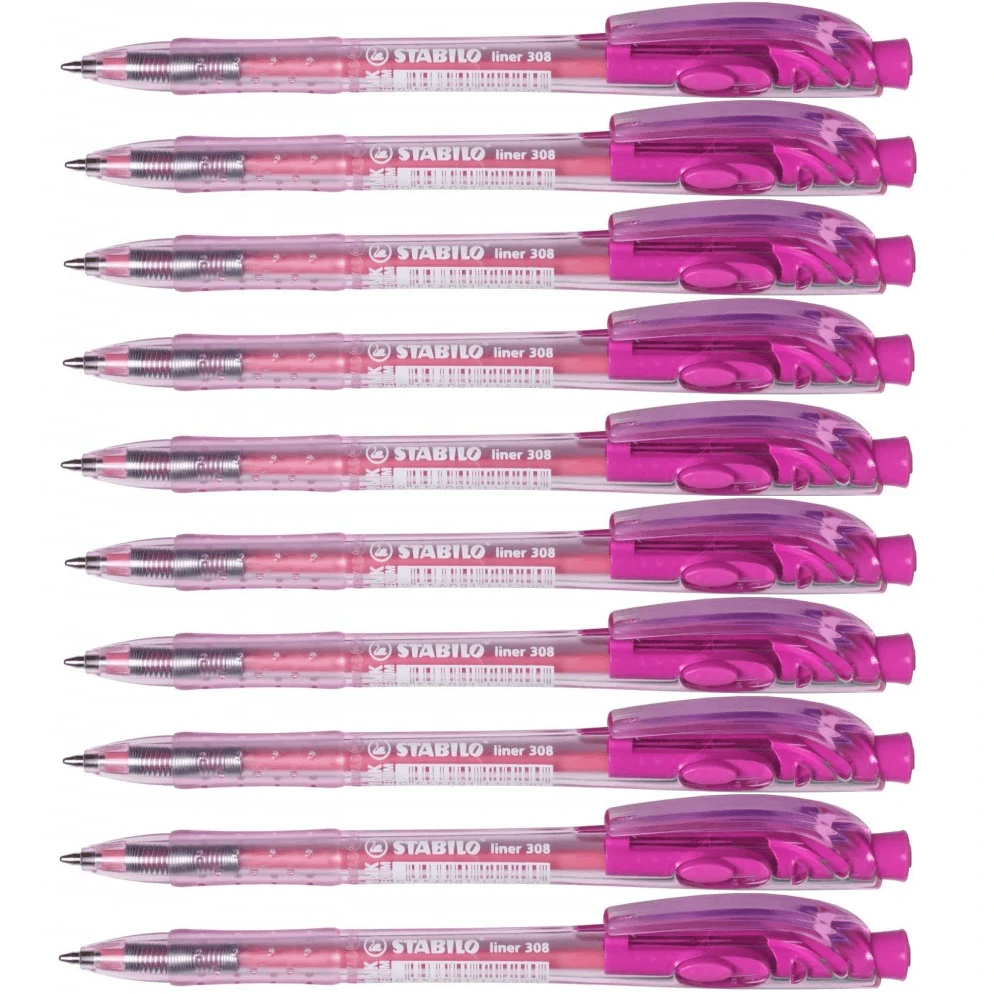 Stabilo 308 Liner Retractable Ballpoint Pen Medium Pink Box 10