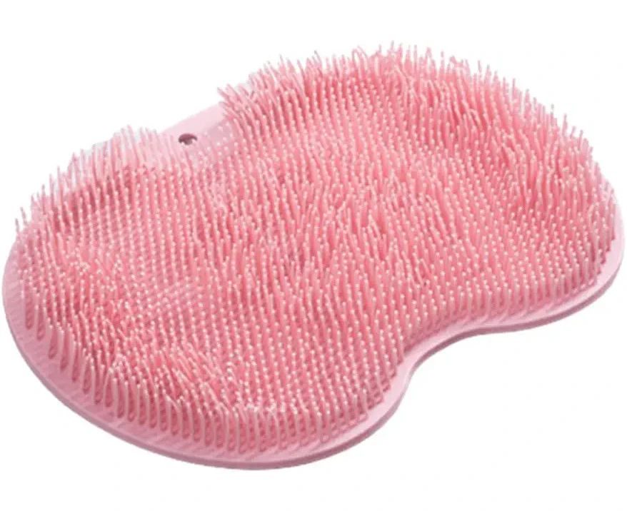 Multifunctional Shower Foot Scrubber for Use in Shower Bathroom Suction Cup Silicone Non-Slip Massage Pad -Pink