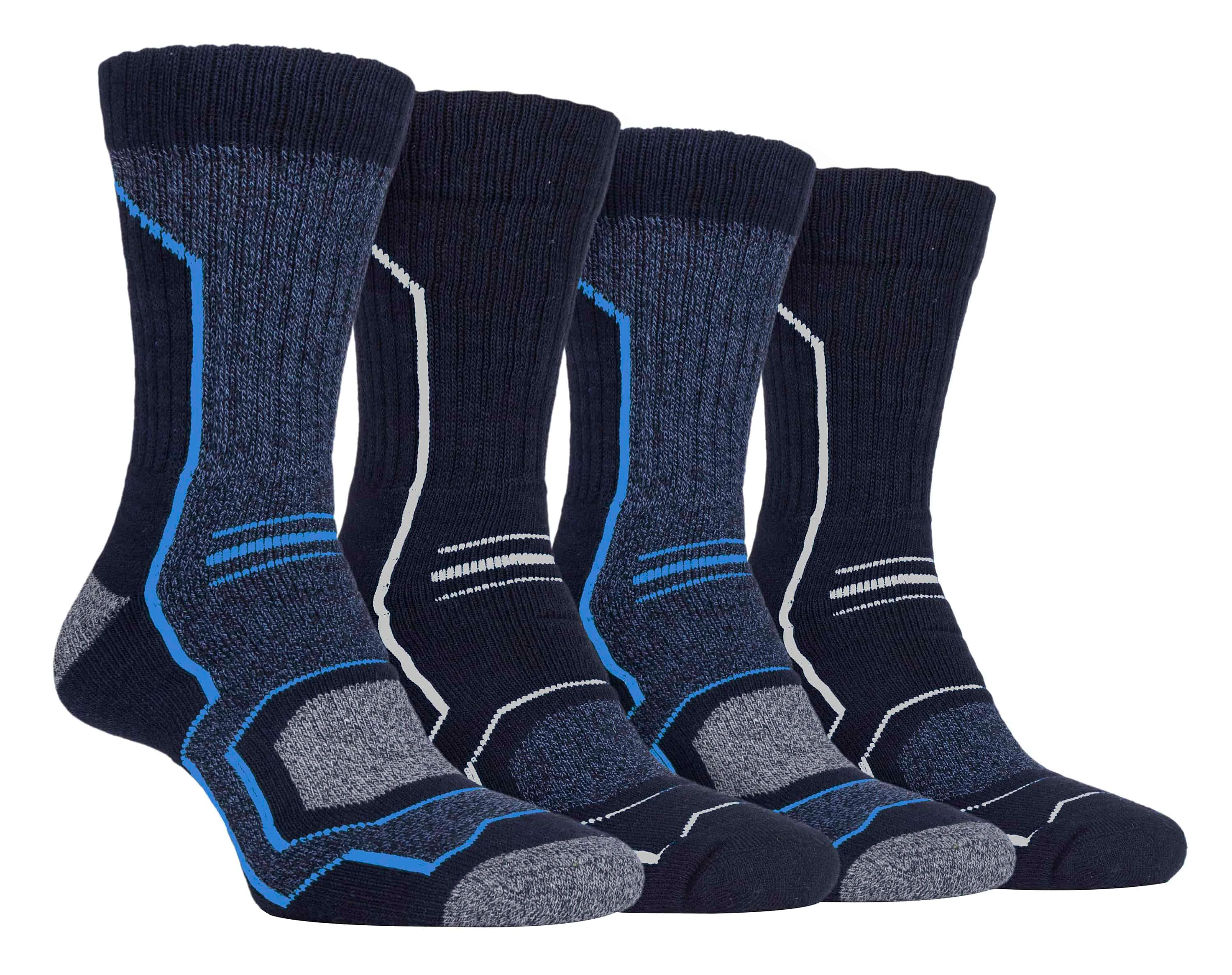 4 Pairs Mens Cushioned Anti Blister Breathable Walking Hiking Socks - SBMS034NVY