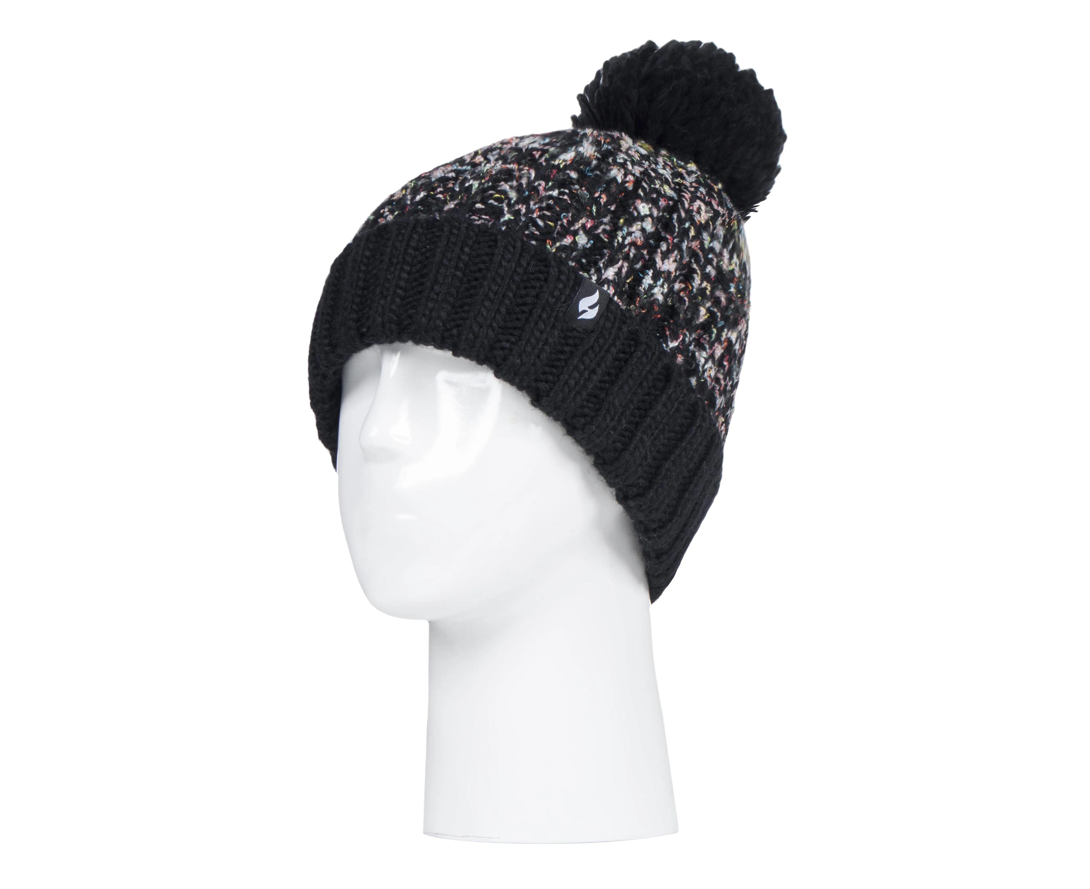 HEAT HOLDERS - Ladies Thermal Winter Bobble Hat with Large Pom Pom - Black