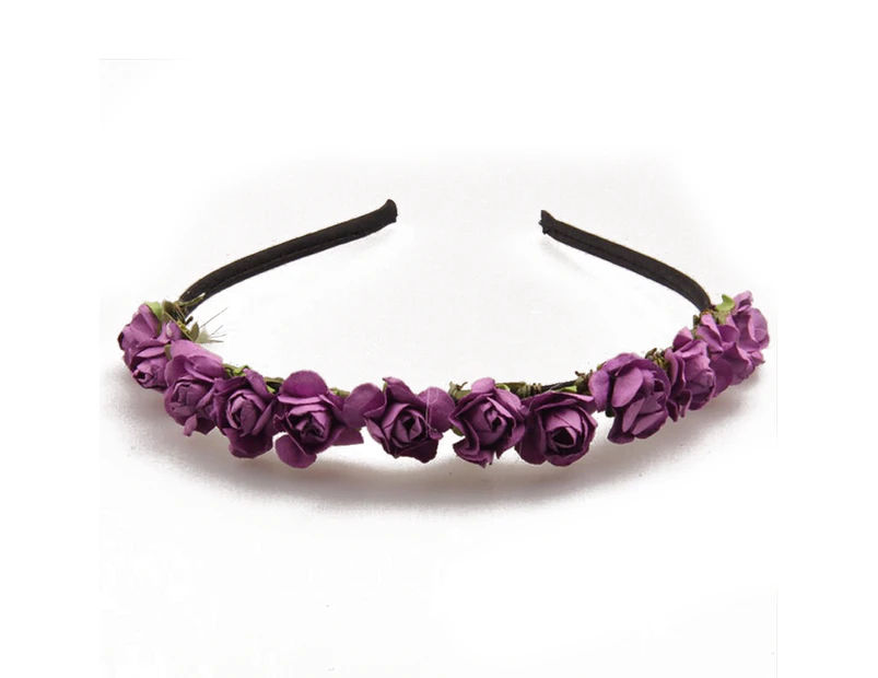 Floral Crown Rose Flower Headband Hair Wreath - Purple