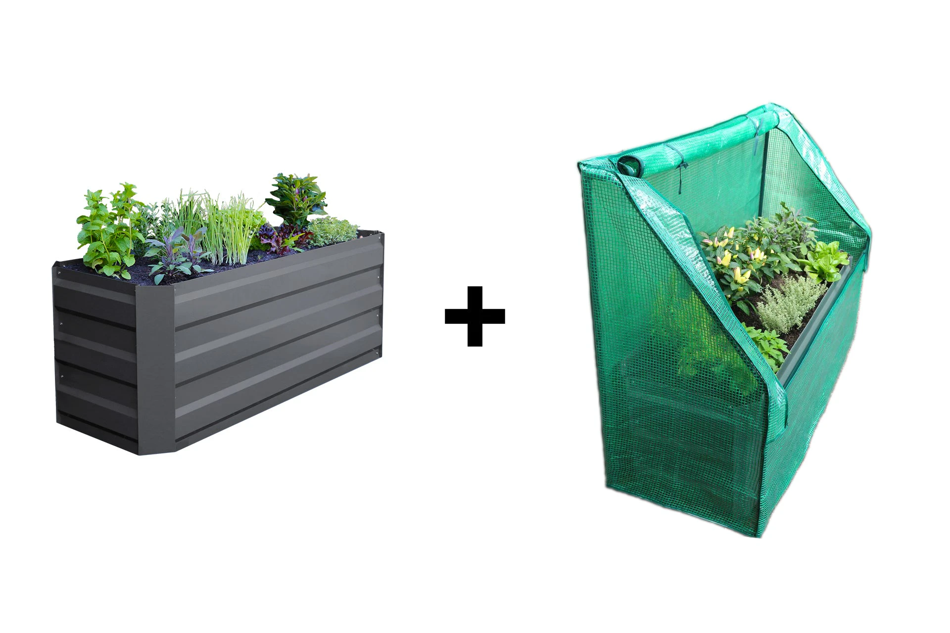 Slimline Garden Bed - Charcoal + Drop Over Greenhouse