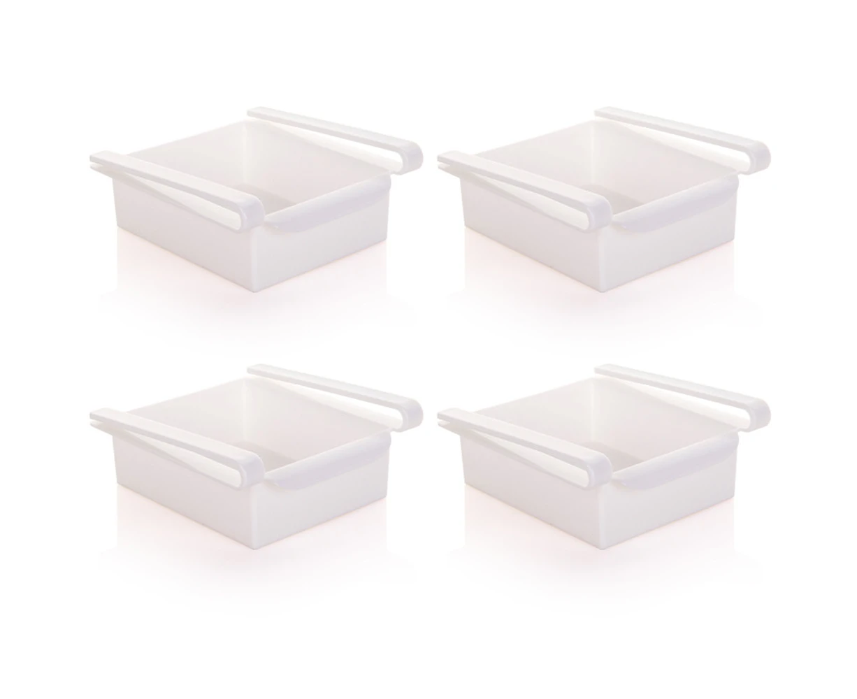 Fridge Drawer Organizer 4 Pack Retractable Drawer Refrigerator Storage Box,Unique Design Pull Out Bins, Fridge Shelf Holder Storage Box - White