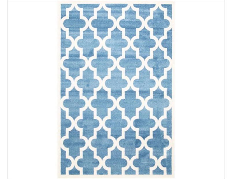 Lattice Pattern Blue White Rug