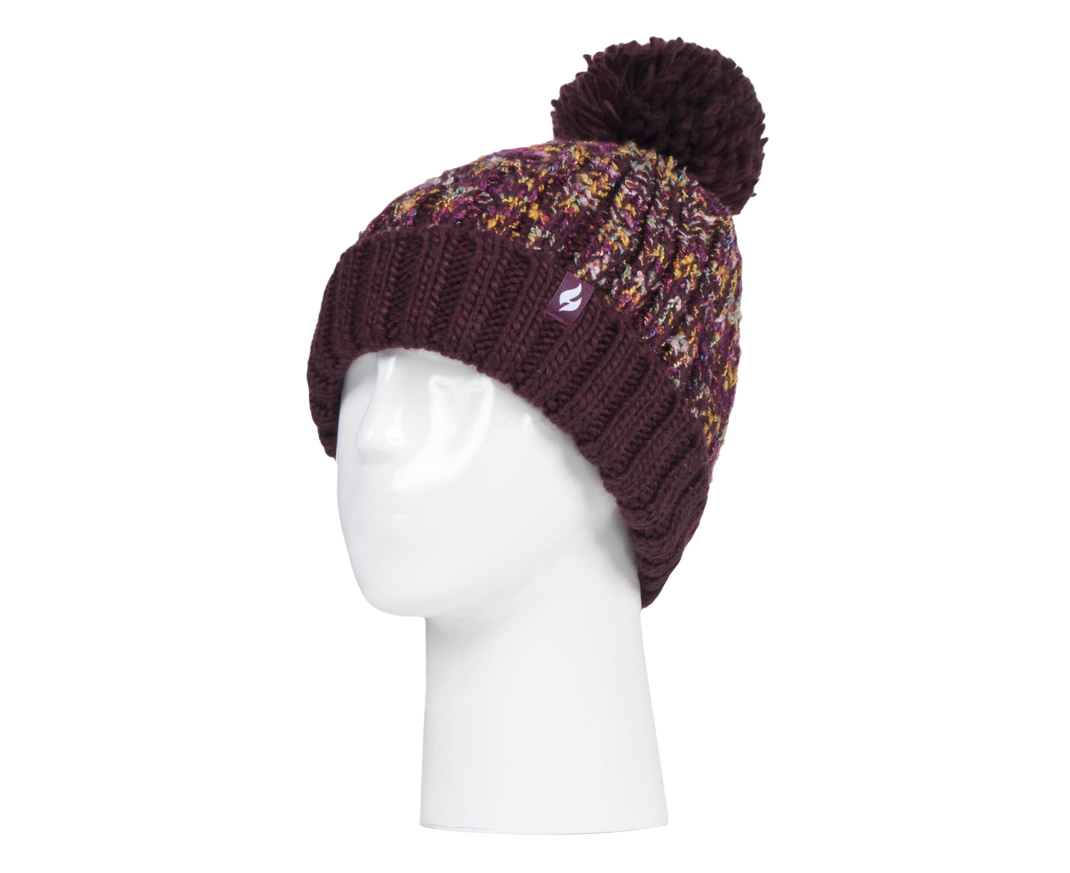 HEAT HOLDERS - Ladies Thermal Winter Bobble Hat with Large Pom Pom - Wine