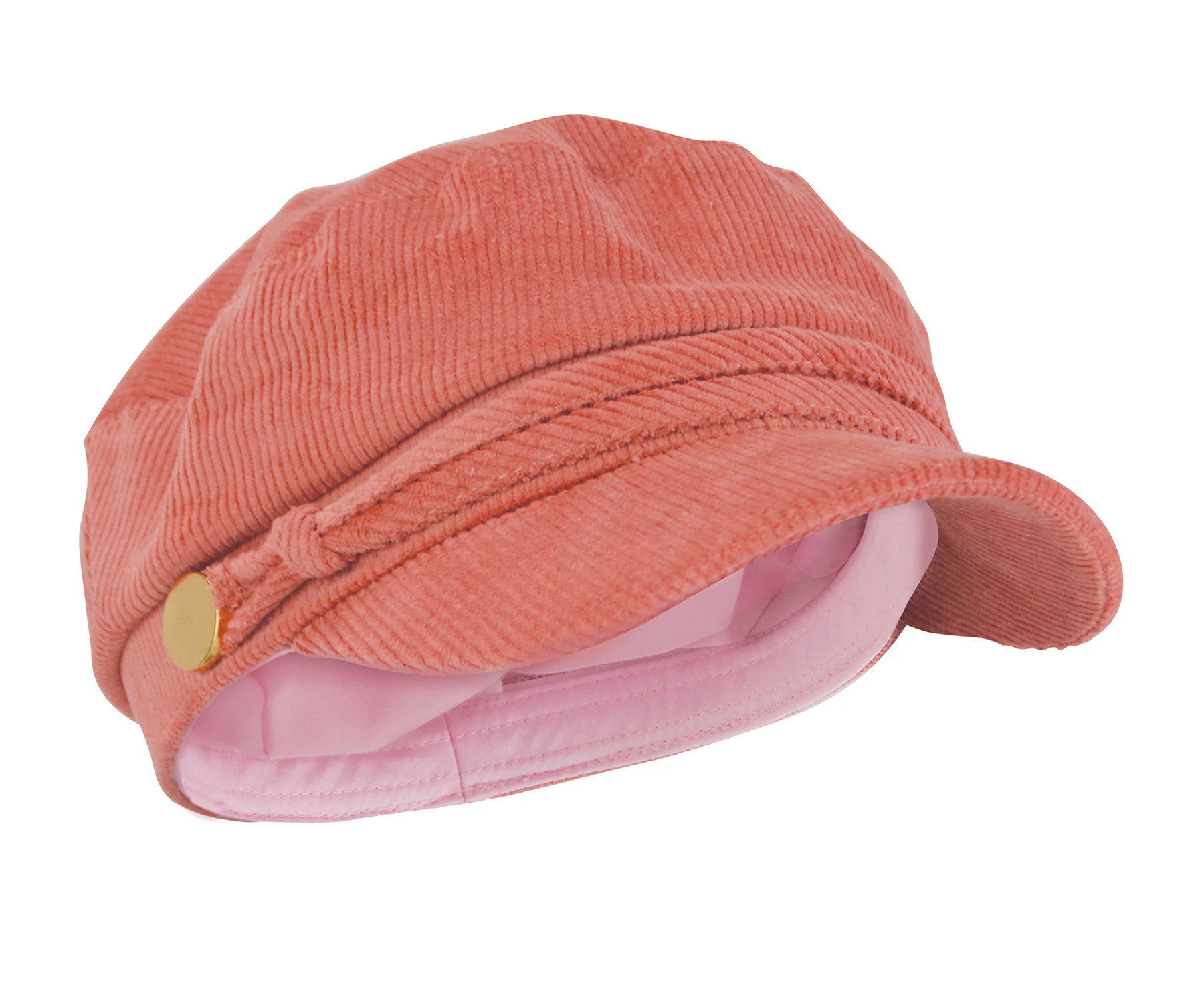 Ladies Cotton Casual Peaked Denim or Corduroy Baker Boy Hat Fiddler Cap with Rope - Pink