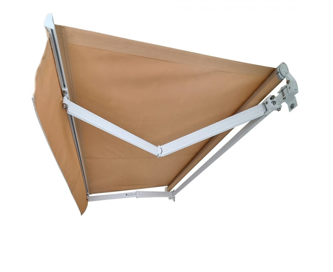 Retractable Folding Arm Awning Beige Fabric White Frame  Manual - Beige