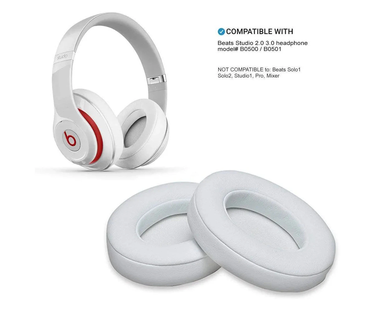 White | New Soft Replacement Ear Pads for Beats by Dr. Dre Studio 2.0 3.0 Wired Wireless