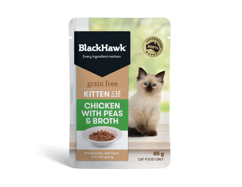 Black Hawk Kitten Grain Free Wet Cat Food Chicken w/ Peas & Broth 12 x 85g
