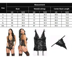 Women’s Lace Babydoll with Garter Mini Teddy Bodysuit Sexy Lingerie Backless Chemise - Black