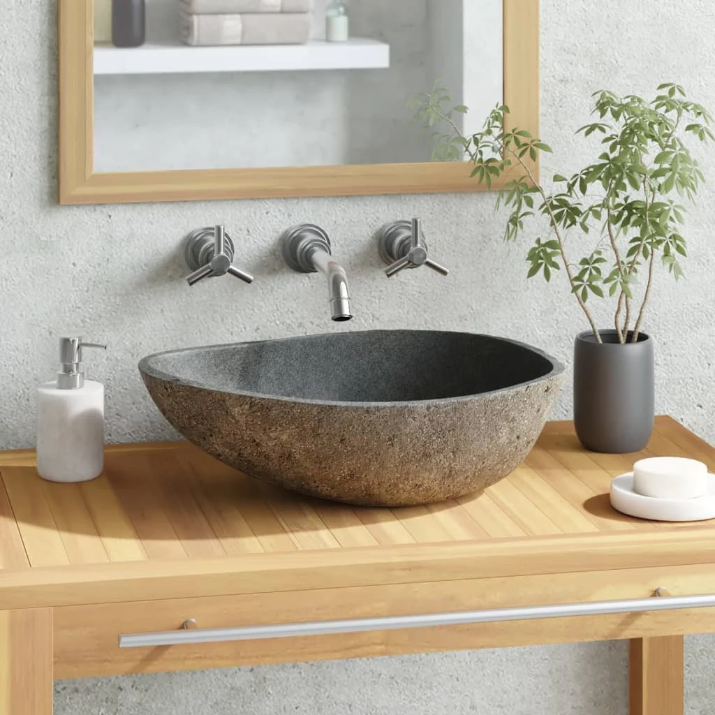 Natural Stone Wash Basin Vanity Counter Sink Bathroom Washbasin Oval Hand Bowl 36-46x29-36cm