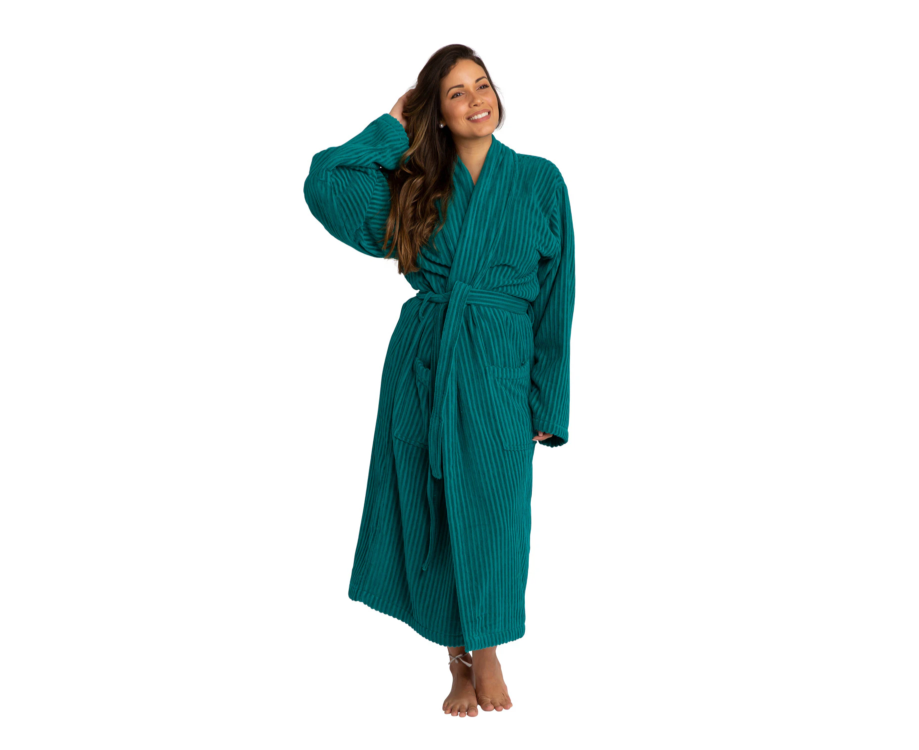 Ribbed Velour Terry Bathrobe / Dressing Gown - Teal