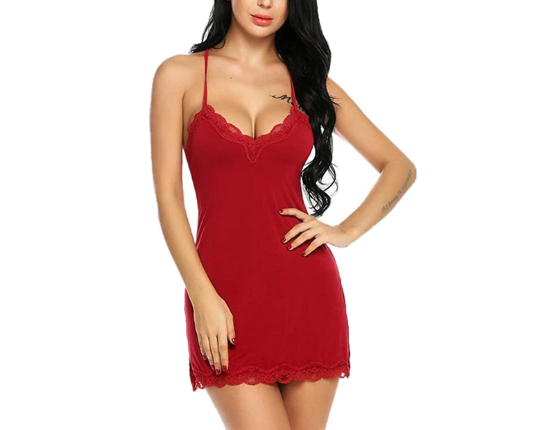 Women Sexy See Through Heart Print Underwear Set No Pad Bra High Waist Briefs - Red