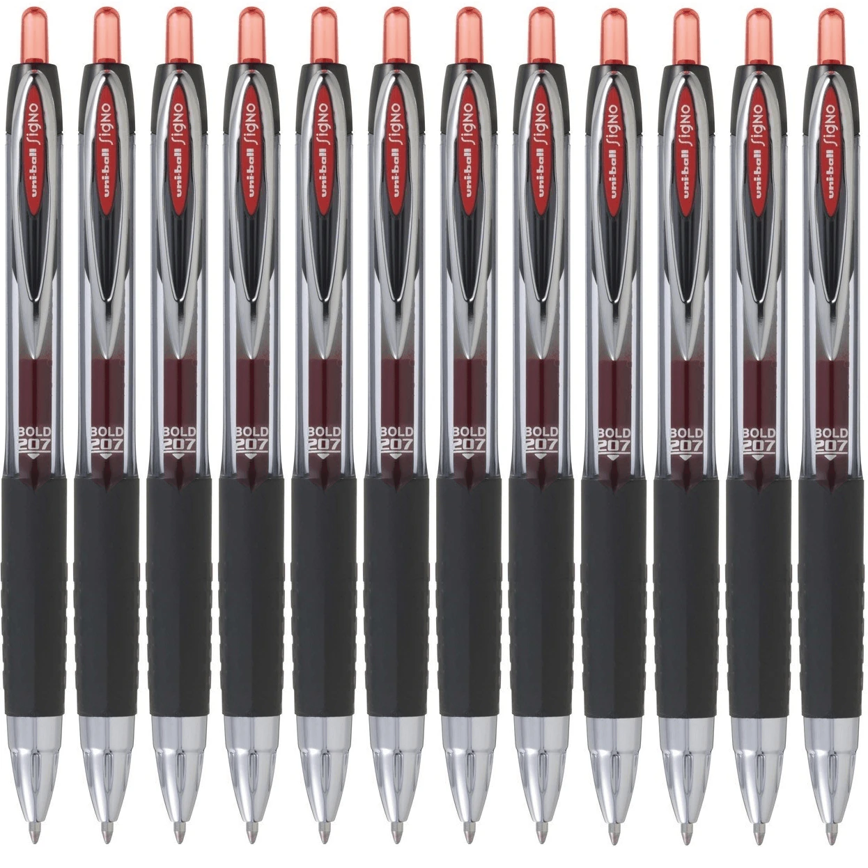 Uni Ball Umn207 Signo Retractable Gel Ink Pen 1.0mm Broad Red Box 12