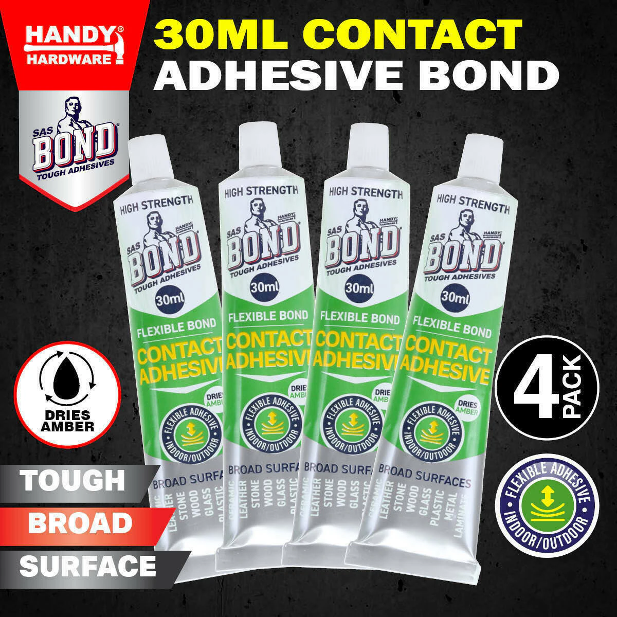 Handy Hardware 4PCE Super Strong Contact Adhesive Bond 30ML Tube Dries Clear