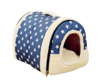 Pet Dog House Kennel Soft Puppy Cat Cave Beds Doggy Warm Cushion Blue Stars M