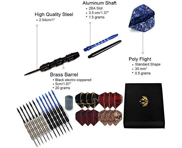 Steel Tip Darts Set 12 Pack 22 Grams with Nonslip Iron Barrel Aluminum Dart Shafts 2 Style Flights and Darts Sharpener, Gift Box