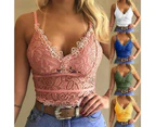 Women Lace graceful Camisole V Neck Tank Top Underwear Vest Candy Color Bralette-Pink