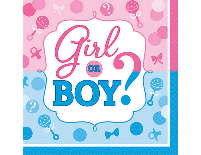 Baby Shower Gender Reveal Girl or Boy? Beverage Napkins 16 Pack