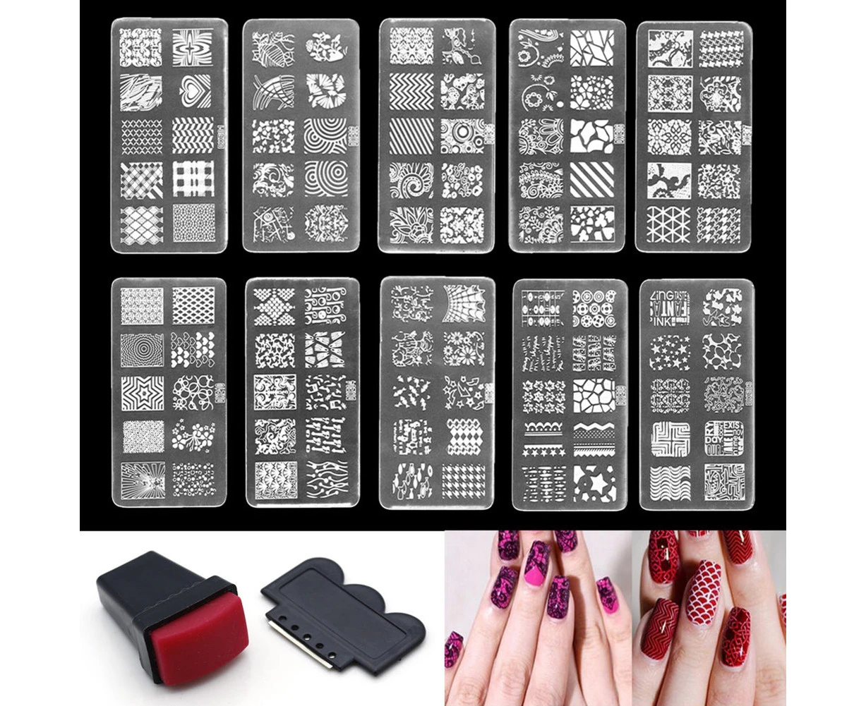 Nail Art Stamping Plate Template Stamper Scraper Manicure Beauty DIY Tools Set