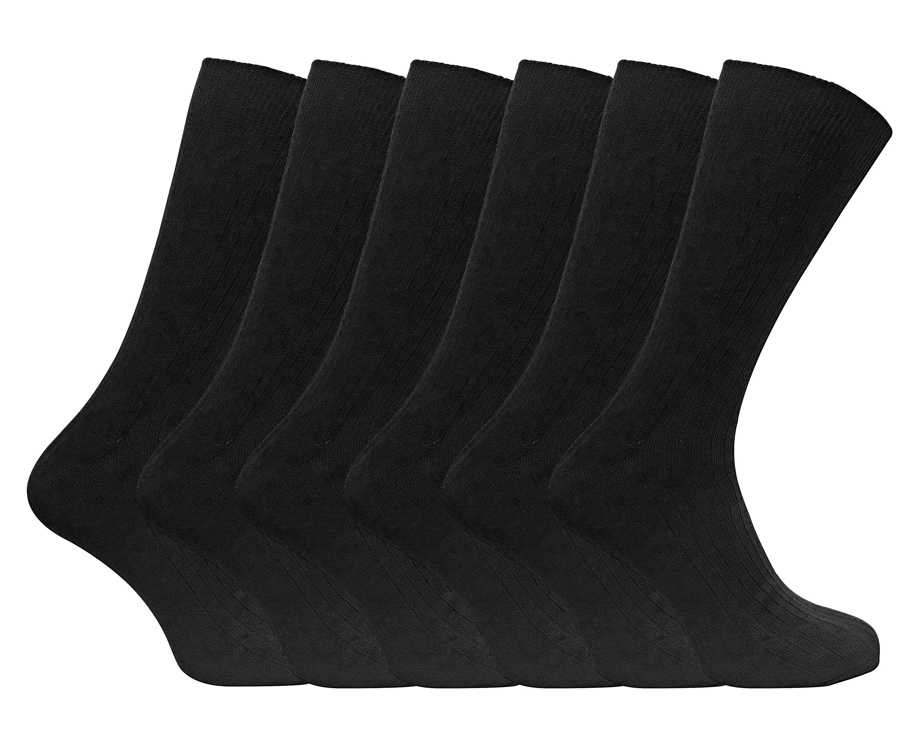 6 Pack Mens Soft 100% Cotton Breathable Coloured Ribbed Dress Socks - Black