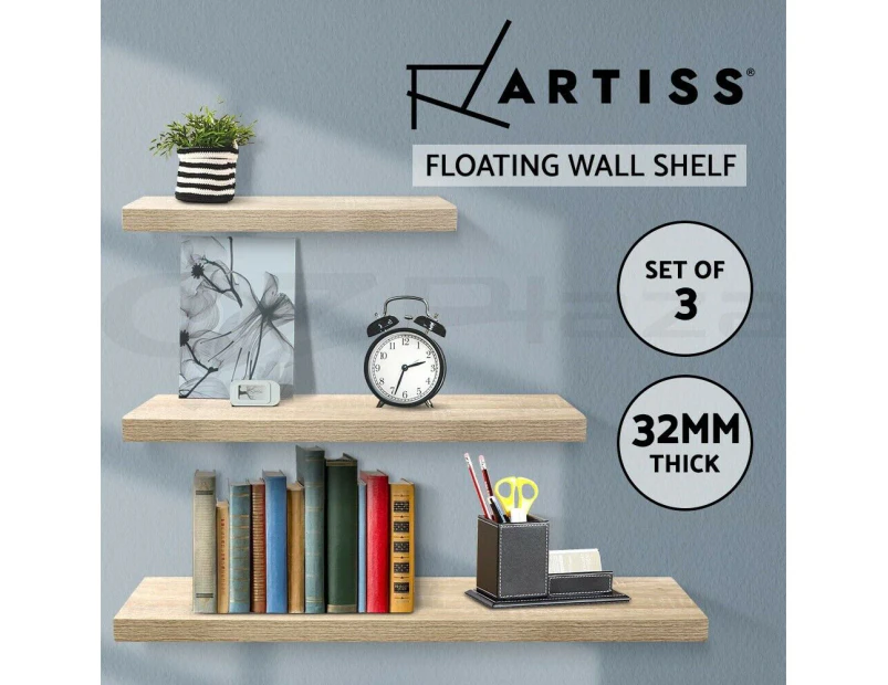 Artiss Floating Wall Shelf Set DIY Mount Storage 3pcs Book Display Rack Oak