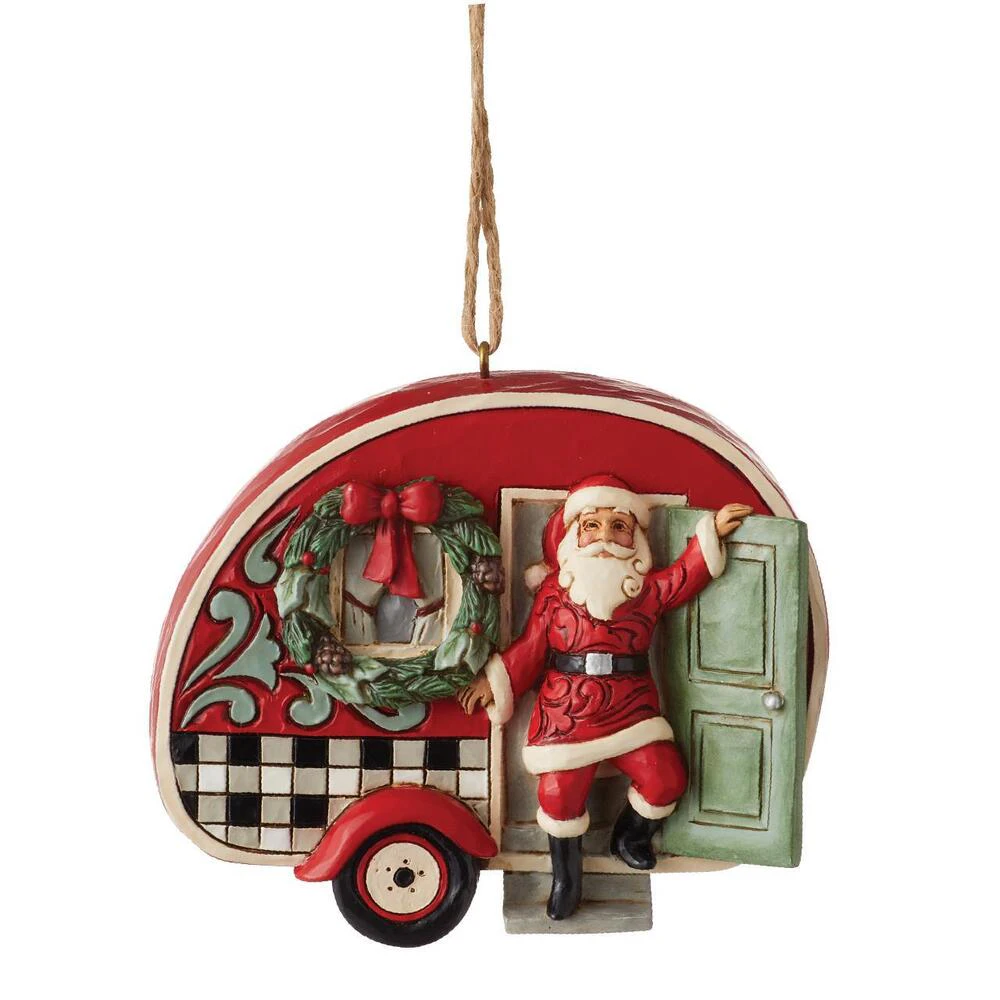 Jim Shore Heartwood Creek Highland Glen - Santa in Plaid Camper Hanging Ornament