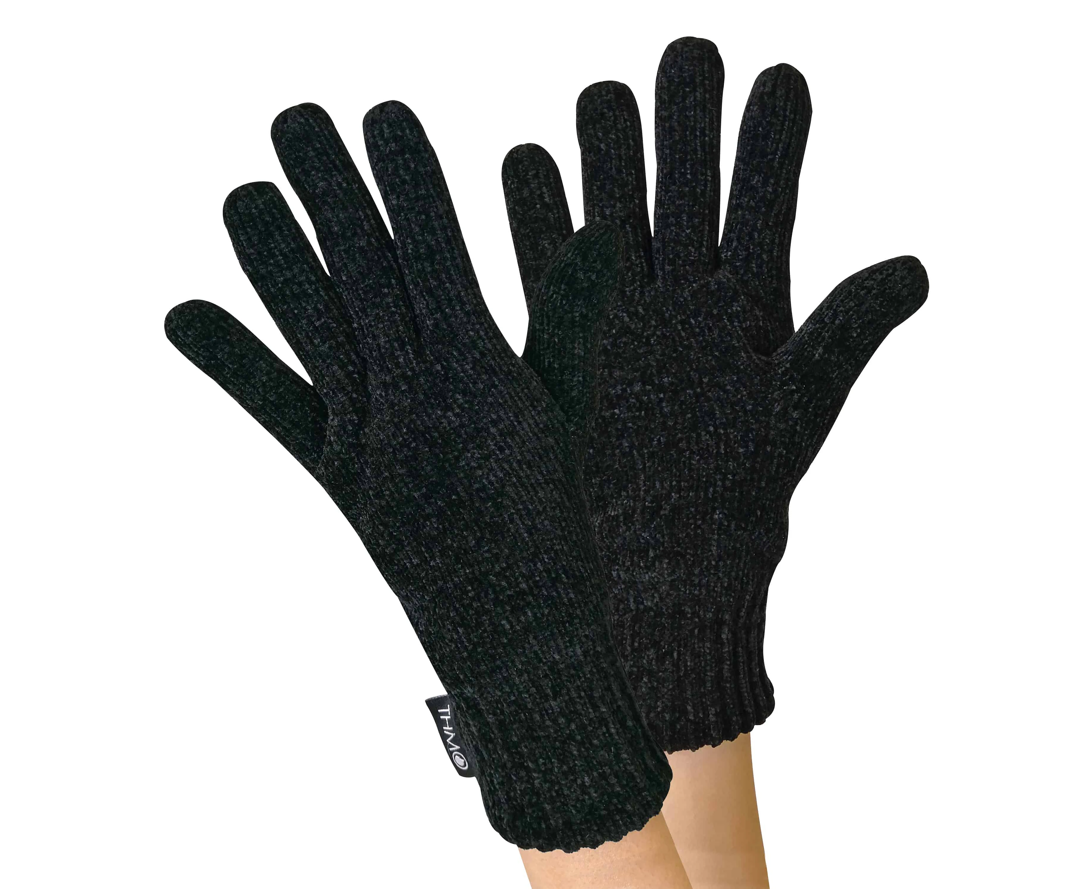 THMO - Womens Outdoor Thermal Winter Chenille 3M Thinsulate Gloves - Black