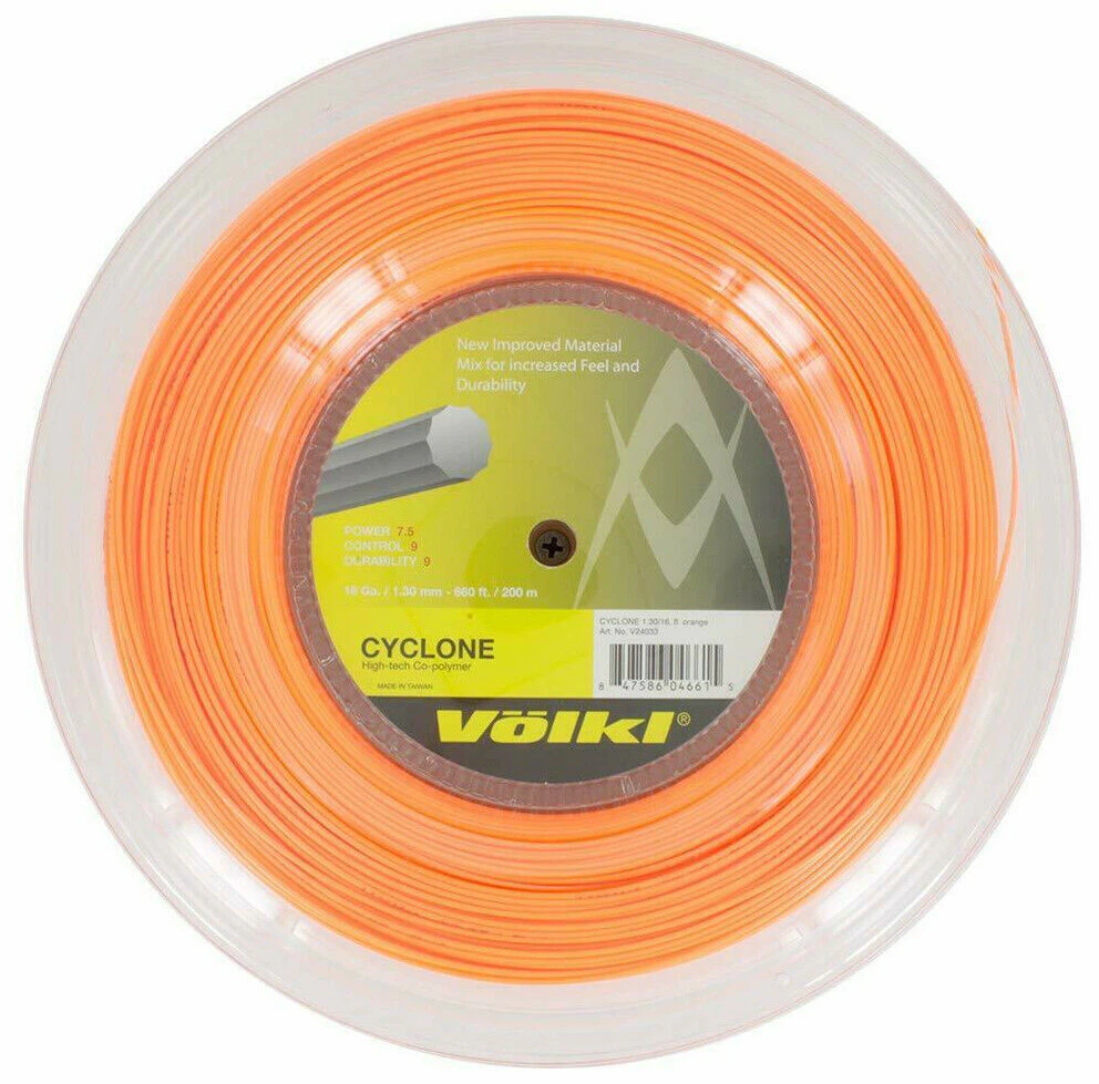 V lkl Cyclone 200m Reel Tennis Racquet Strings 16g / 1.30mm - Fluro Orange