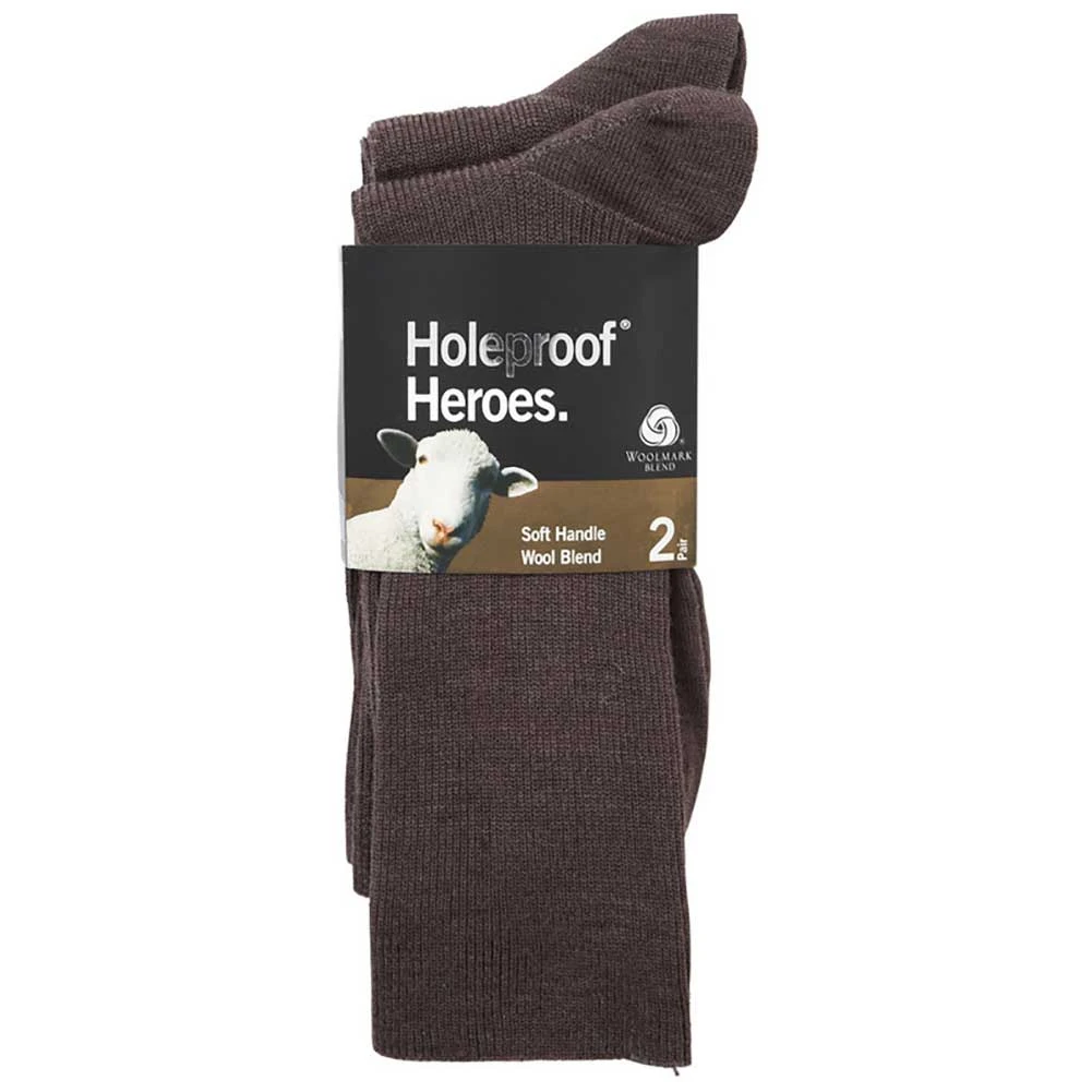 2 Pairs Holeproof Explorer Men Merino Wool Rib Business Crew Everyday Socks Brown Taupe