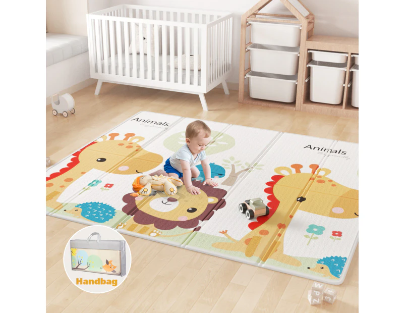 Advwin Foldable Baby Play Mat 150*200*1cm Extra Large Reversible Waterproof Foam Floor Crawling Mat with Travel Bag