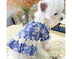 Dog Princess Dress Flower Printing Ruffled Hem Polyester Two-legged Pet Skirt for Party-Sky Blue L