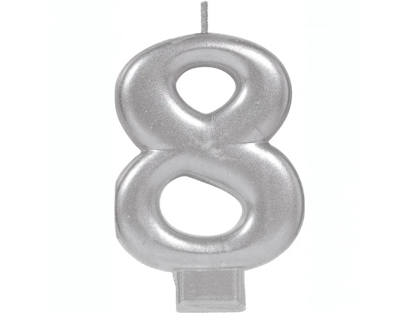 Number 8 Silver Metallic Birthday Candle