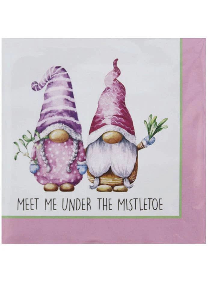 Pink Christmas Gnomes 20 Pack Paper Napkins - New