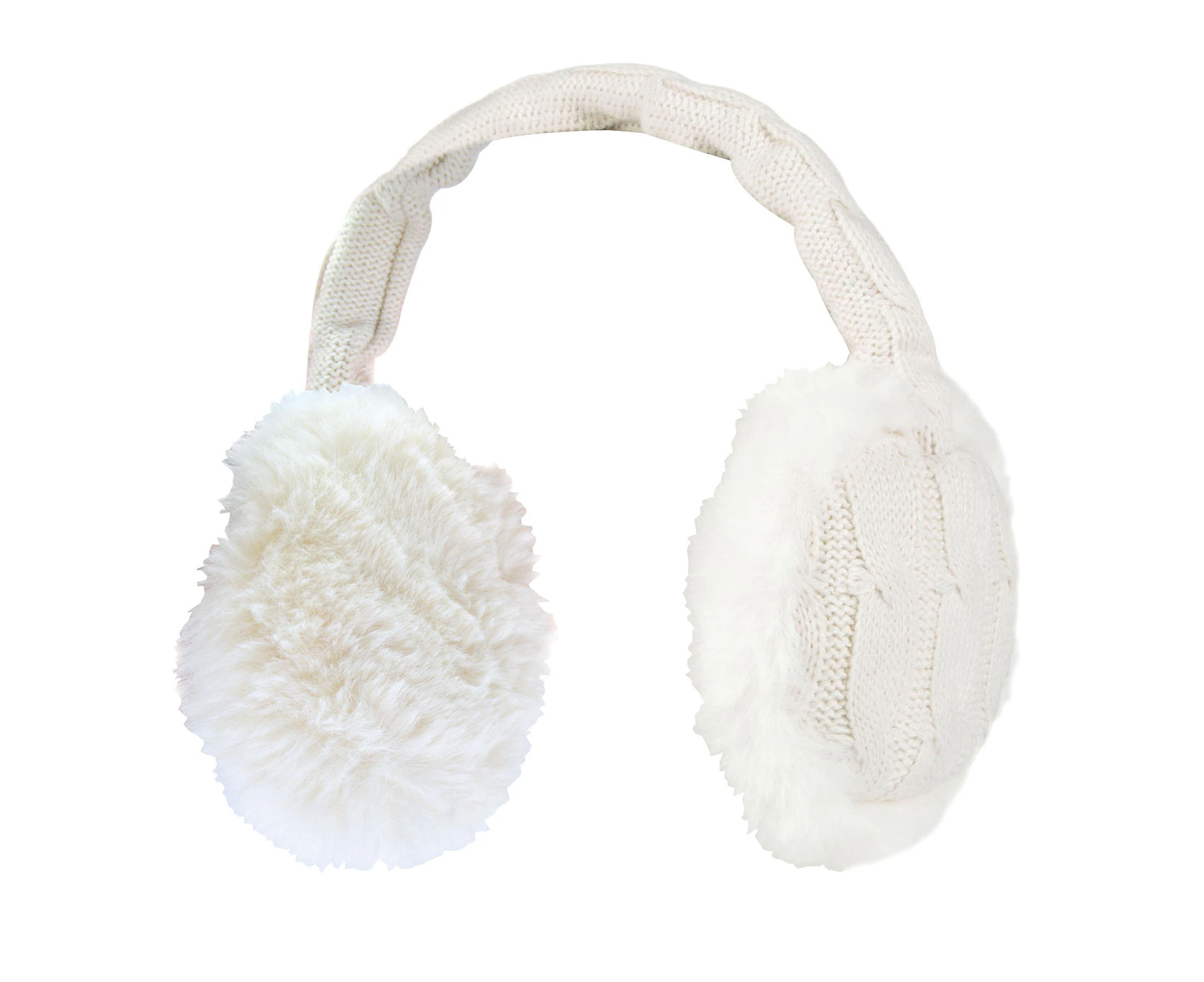 Heat Holders - Ladies Winter Warm Knitted Ear Muffs | Faux Fur | Cold Weather - Cream