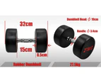 27.5kg x 2 Commercial Grade Rubber Coated Dumbbell Hand Weight - Rubber Dumbbell