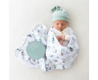 Baby Announcement Set Eucalyptus Beanie/Headband Cloth Wrap w/ Milestone card