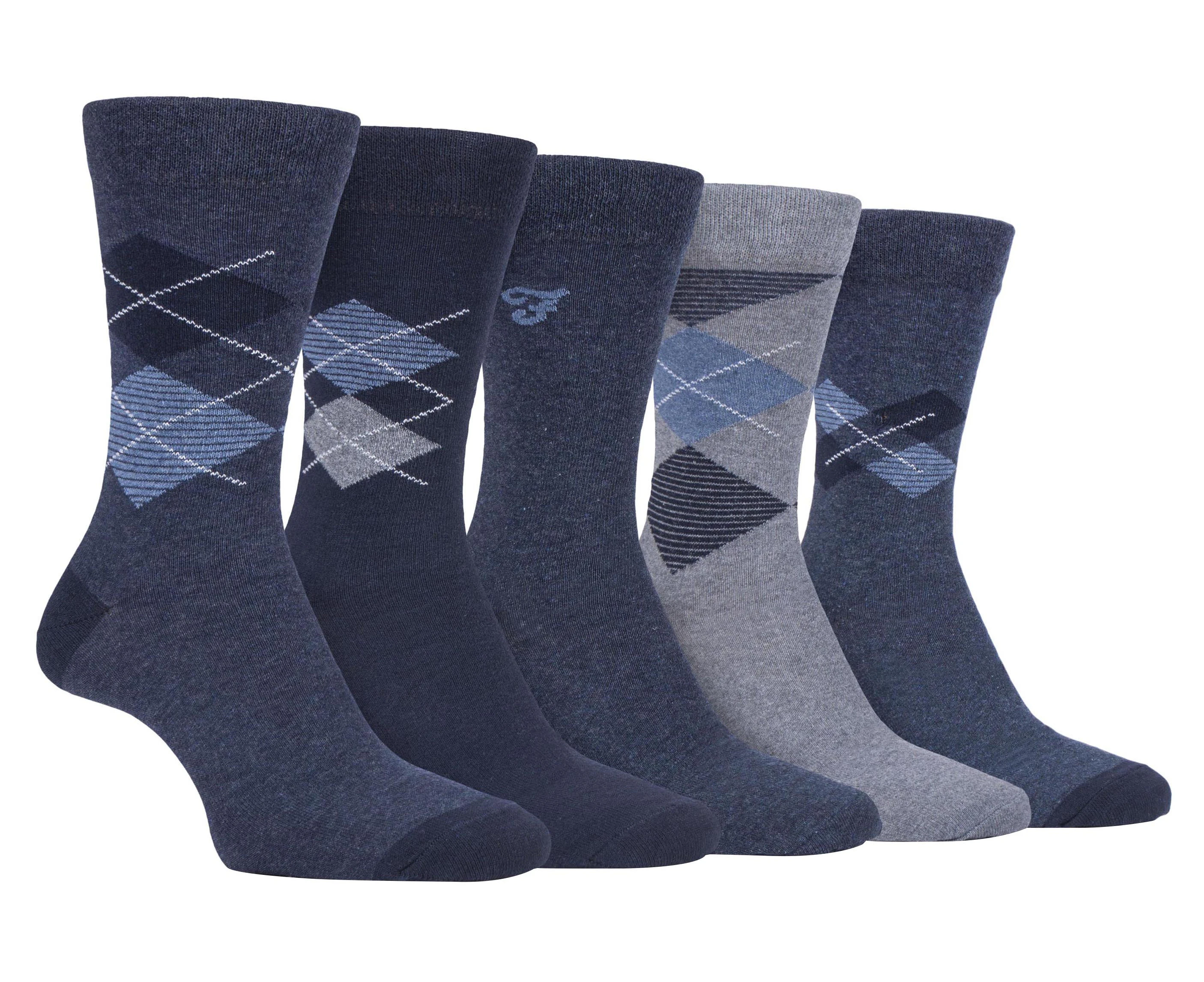 Farah - 5 Pack Mens Thin Breathable Classic Argyle Patterned Soft Top Cotton Dress Socks - FCS270DENTEL (Argyle)