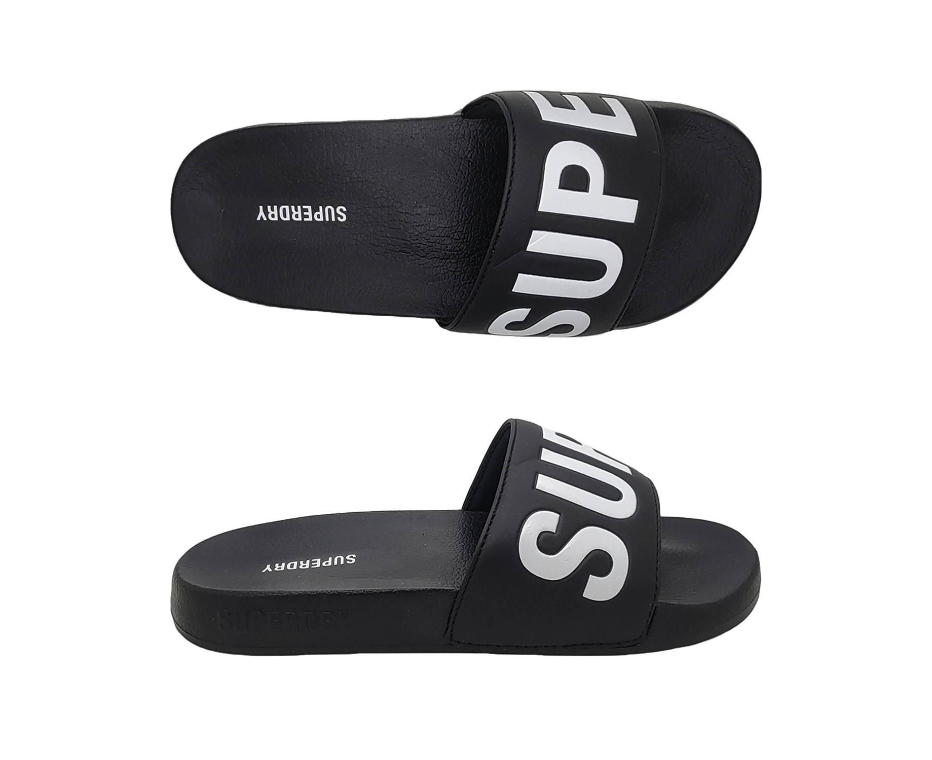 Womens Superdry Code Core Pool Slide Sandals Slip on Lightweight Footbed - Black