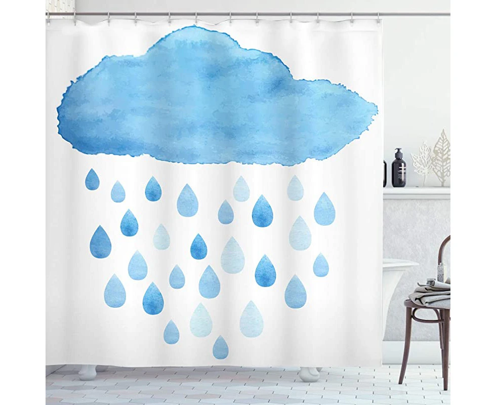 (180cm  Long) - Apartment Decor Shower Curtain Set By Ambesonne, Illustration Of Rain Drops And Cloud In Watercolour Painting Effect Cute Nimbus Fun Art, B