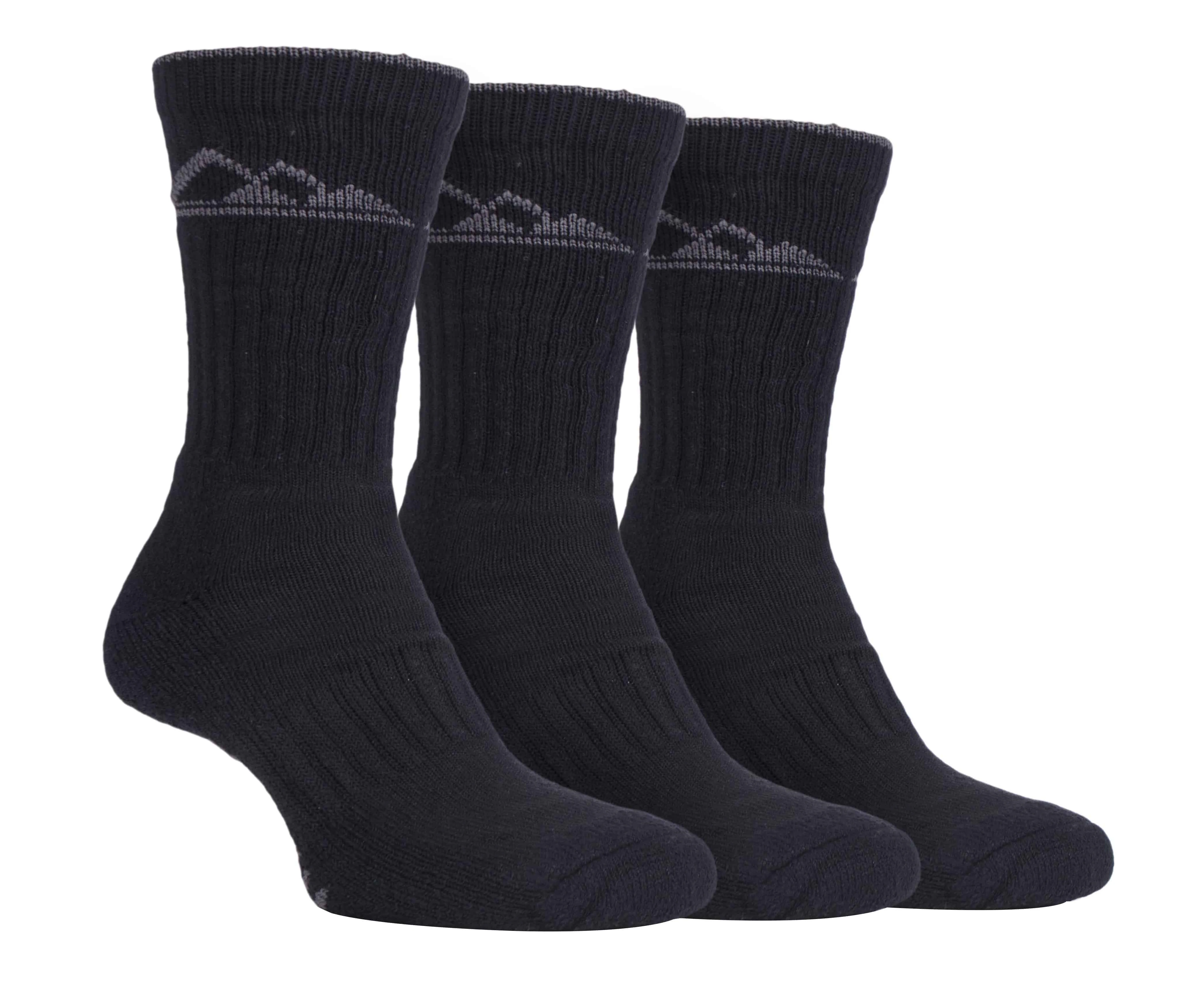 3 Pairs Mens Heavy Cushioned Breathable Outdoor Cotton Hiking Socks - SBMS030BLK